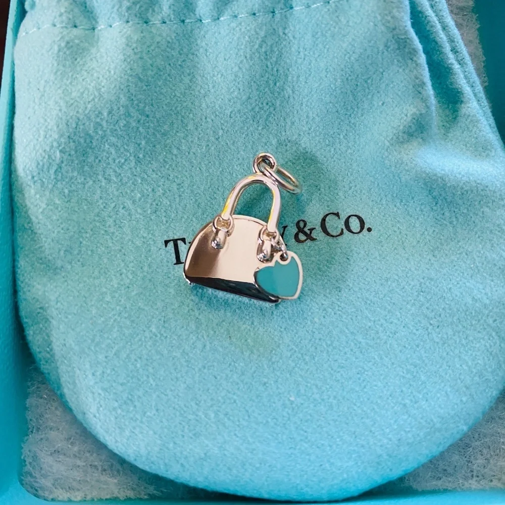 RARE Tiffany & Co. Blue Enamel Heart Purse Charm Pendant NEW w/ Box & Pouch 925 - Picture 4 of 7